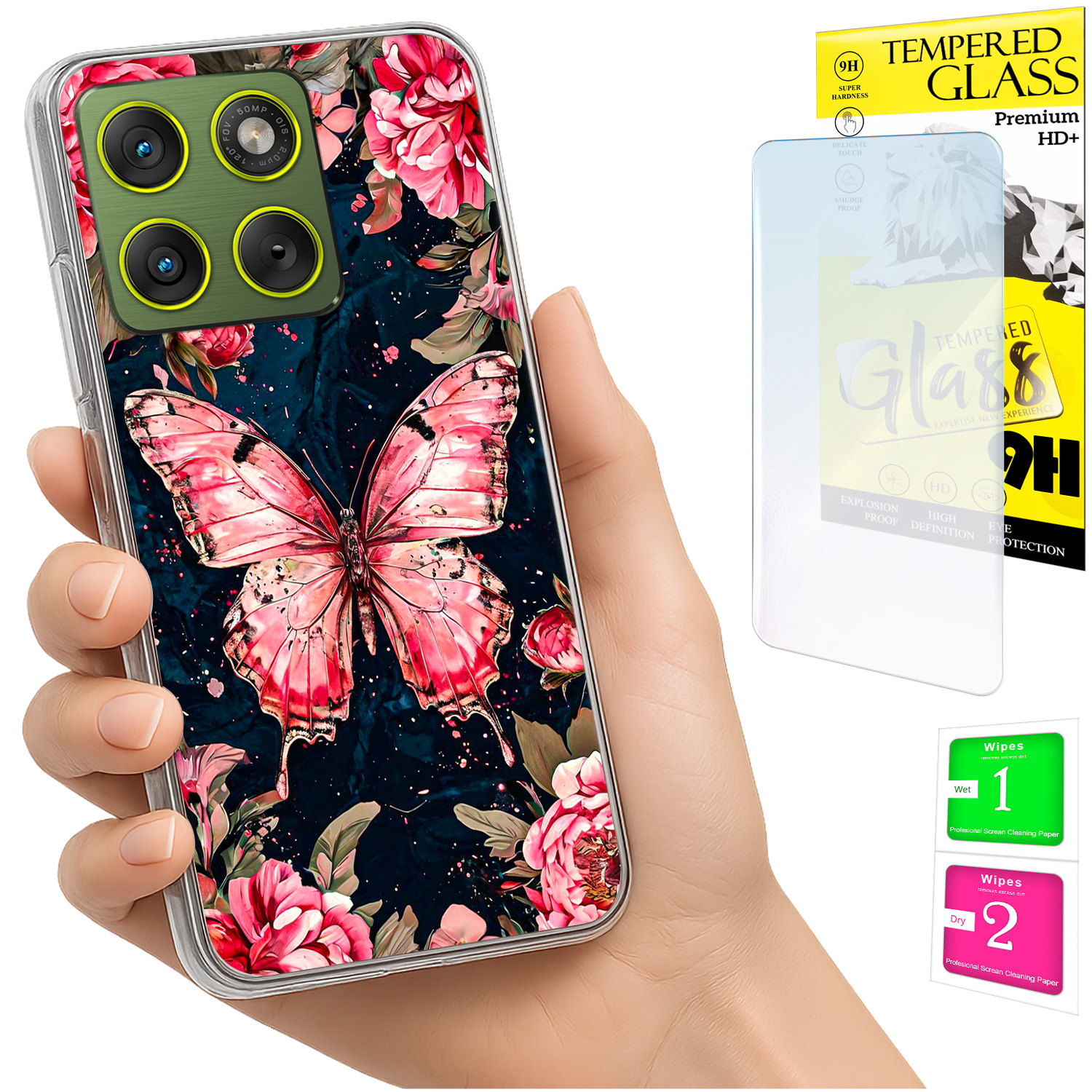 Schutzhülle Für Motorola Edge 70: Fotohülle Mit Schmetterlingsmotiv Auf Der Rückseite + Glas