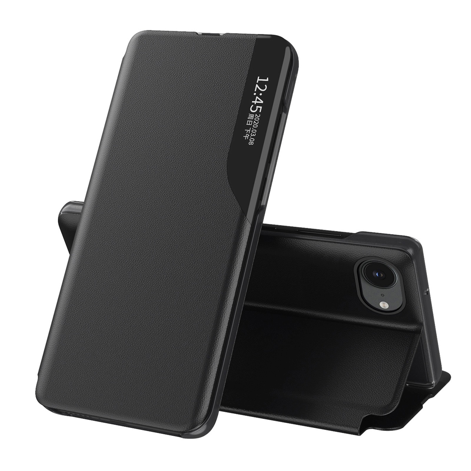 Eco-leder-schutzhülle Mit Klappständer Für Iphone 16e – Schwarz