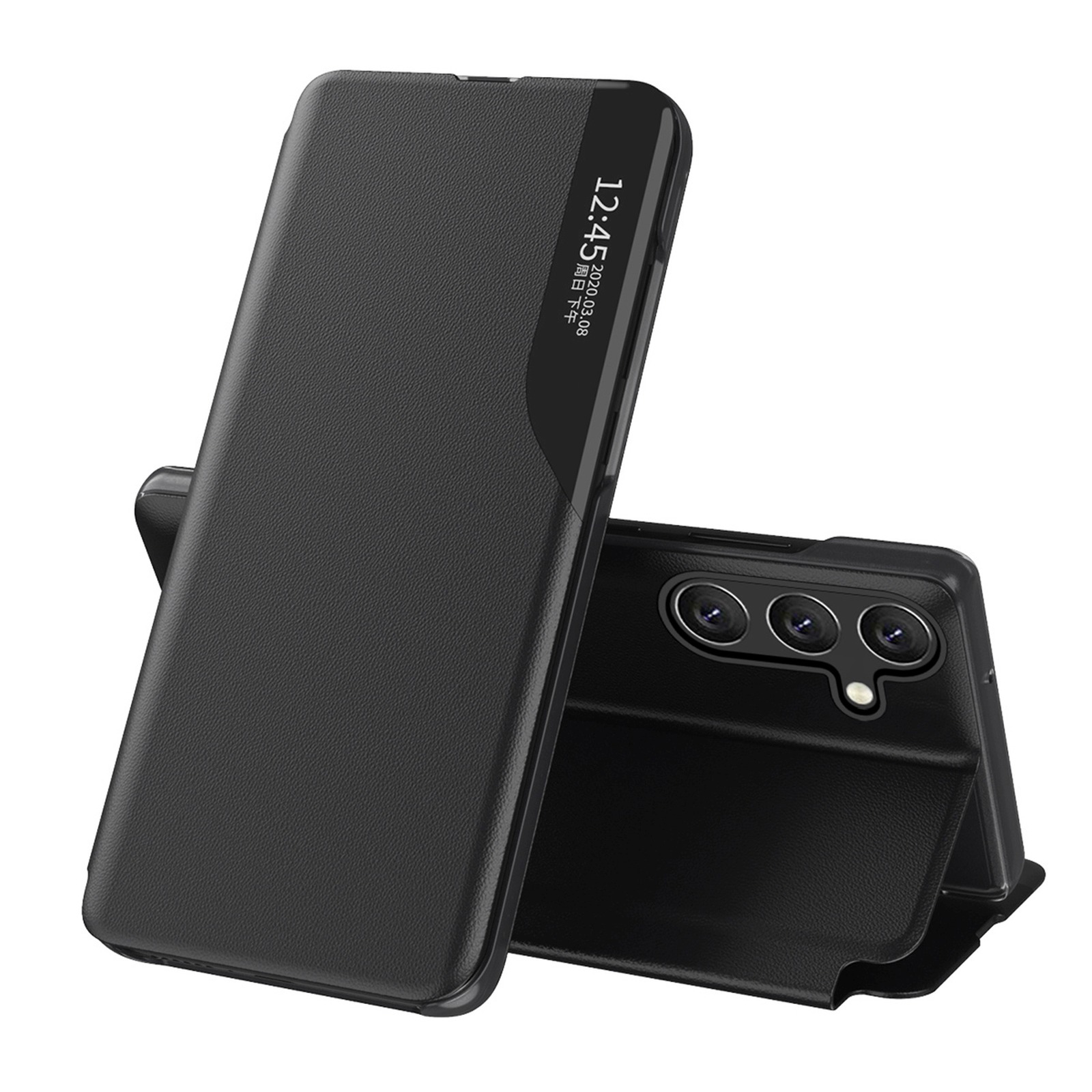 Samsung Galaxy S24 Fe Eco-leder-schutzhülle Mit Klapp- Und Standfunktion – Schwarz