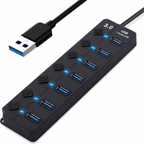 7-port Usb 3.0 Hub – Mehrfach-port-splitter Mit Einzelschaltern – Usb-verlängerung Für Macbook, Pc Und Peripheriegeräte – 5 Gbit/s