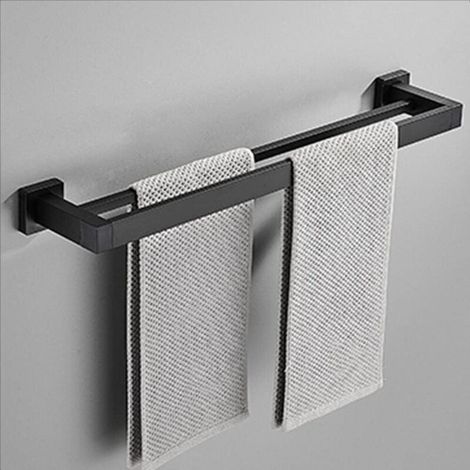 Selbstklebender, Wandmontierter Handtuchhalter Aus Aluminium, Schwarz, Kein Bohren Erforderlich, Für Küche Und Bad, 30 Cm