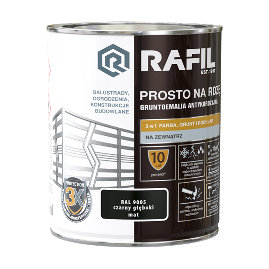 Rafil Prosto Rostschutzfarbe, Tiefschwarz Matt, Ral 9005, 0,75 L