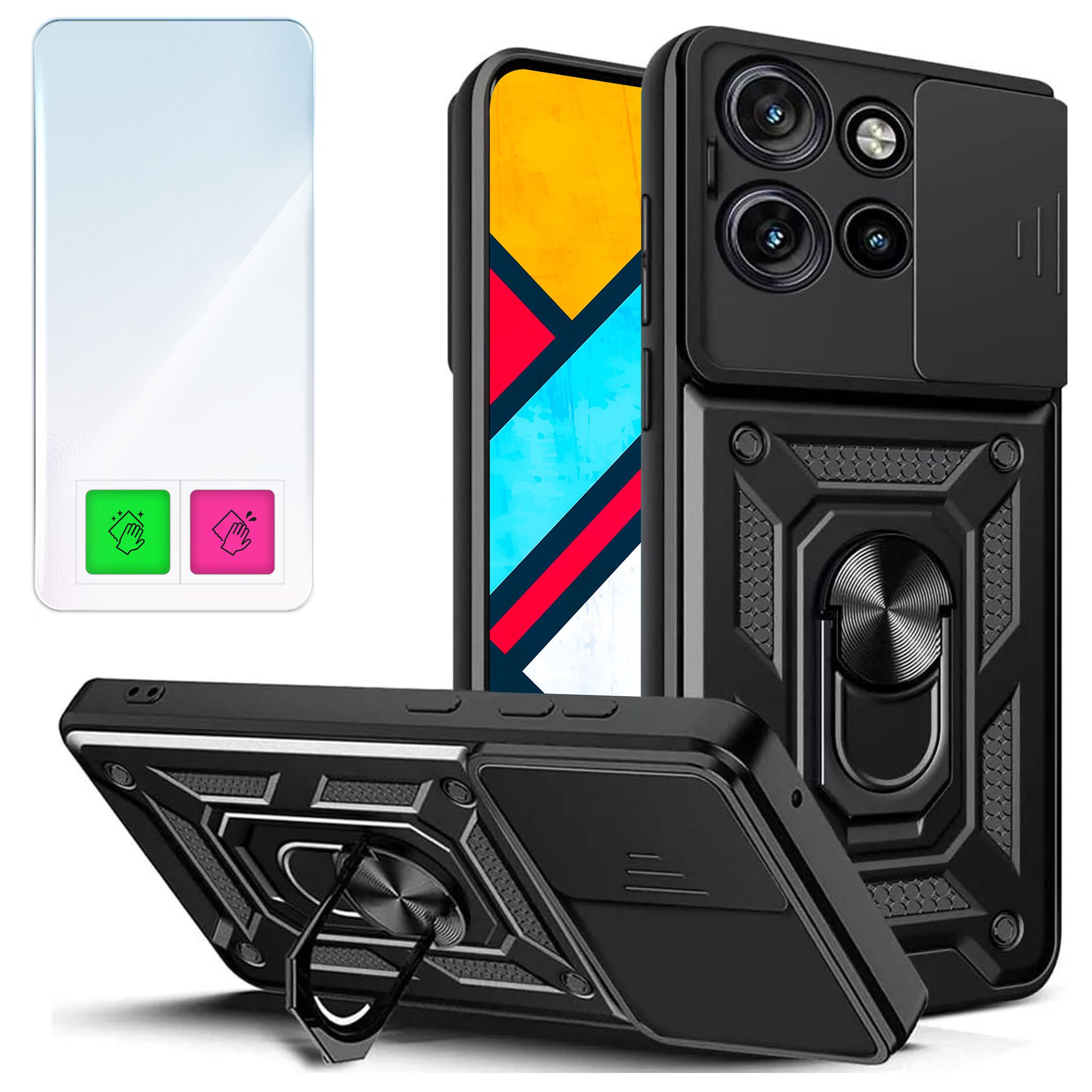 Schutzhülle Für Motorola Moto G15: Gepanzerte Rückseite + 9h-glas