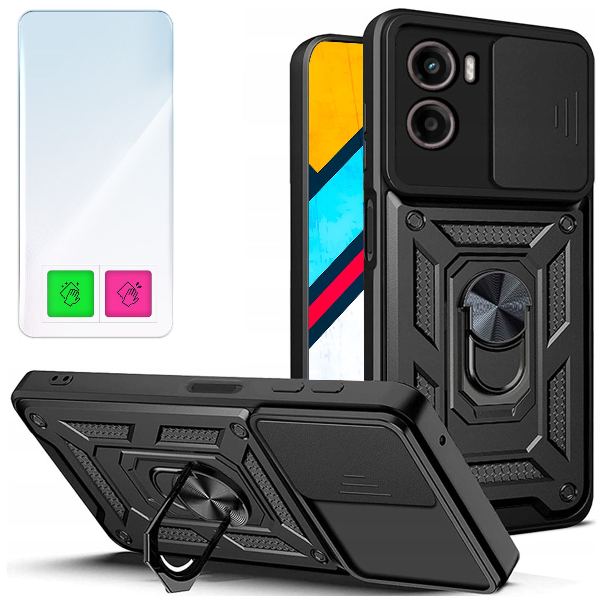 Schutzhülle Für Motorola Moto G05 / E15, Gepanzertes Gehäuse Mit 9h-glas