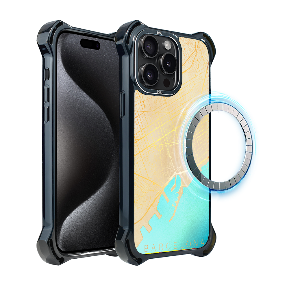 Iphone 15 Pro Ibizu Dropguard Ultra Hülle Mit Magsafe, Weltkarten, Barcelona