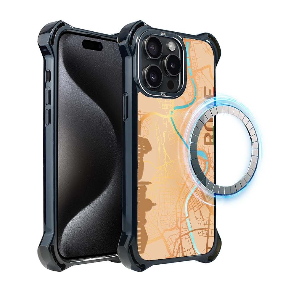 Hülle Für Iphone 15 Pro Max Ibizu Dropguard Ultra Mit Magsafe, Weltkarten, Rom