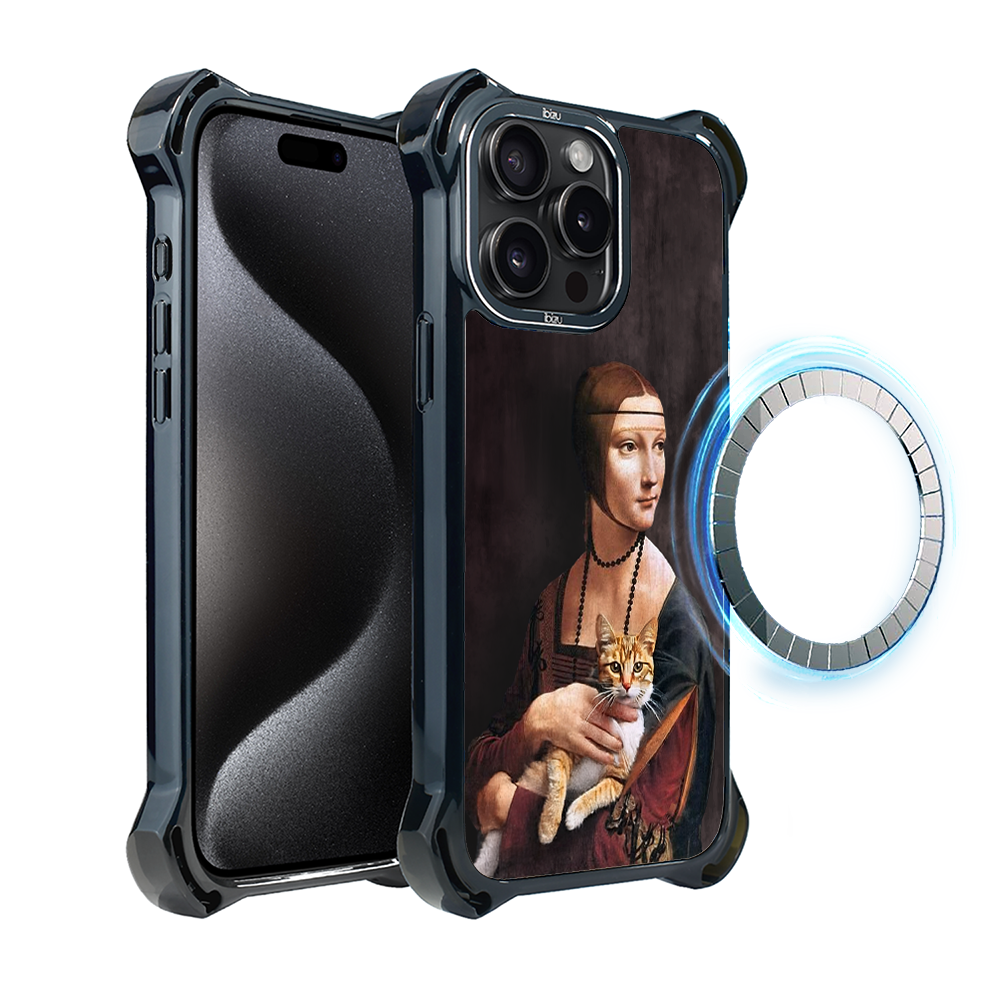 Iphone 15 Pro Ibizu Dropguard Ultra Hülle Mit Magsafe, Leonardo Da Vinci, Dame Mit Katze
