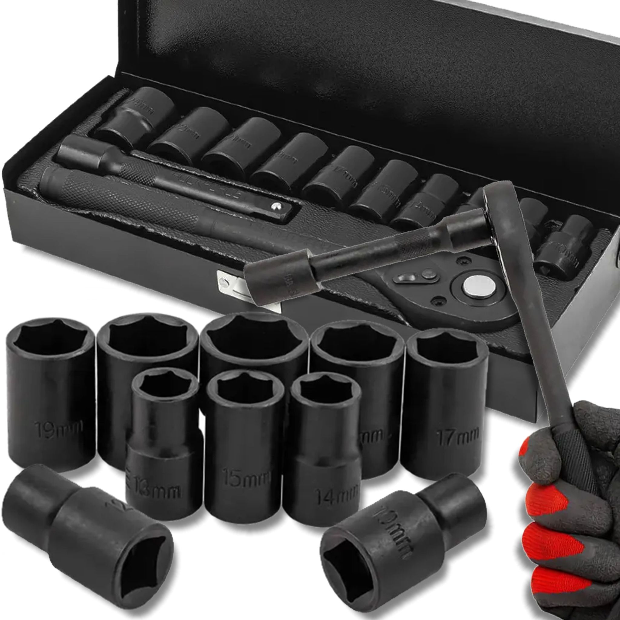 Rockforce Schlagwerkzeug-set, 12-teilig, 1/2"-sechskant, 10–24 Mm