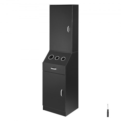 Salon-aufbewahrungsschrank, Friseursalon-station Für Friseure, Friseurstation-set, Mit 3 Haartrocknerhaltern, Schränken Und Einer Schublade, Schwarz, 44 X 40 X 180 Cm