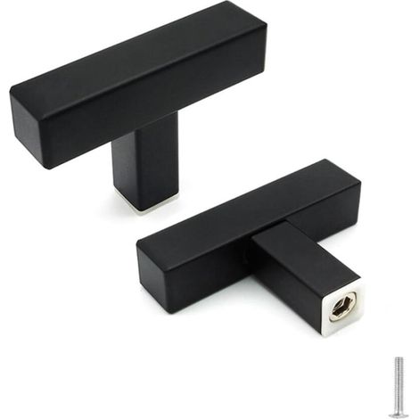Set Mit 5 Mattschwarzen Edelstahl-möbelknöpfen, 50 Mm. Moderne Küchengriffe Für Schränke, Kommoden Und Kleiderschränke.
