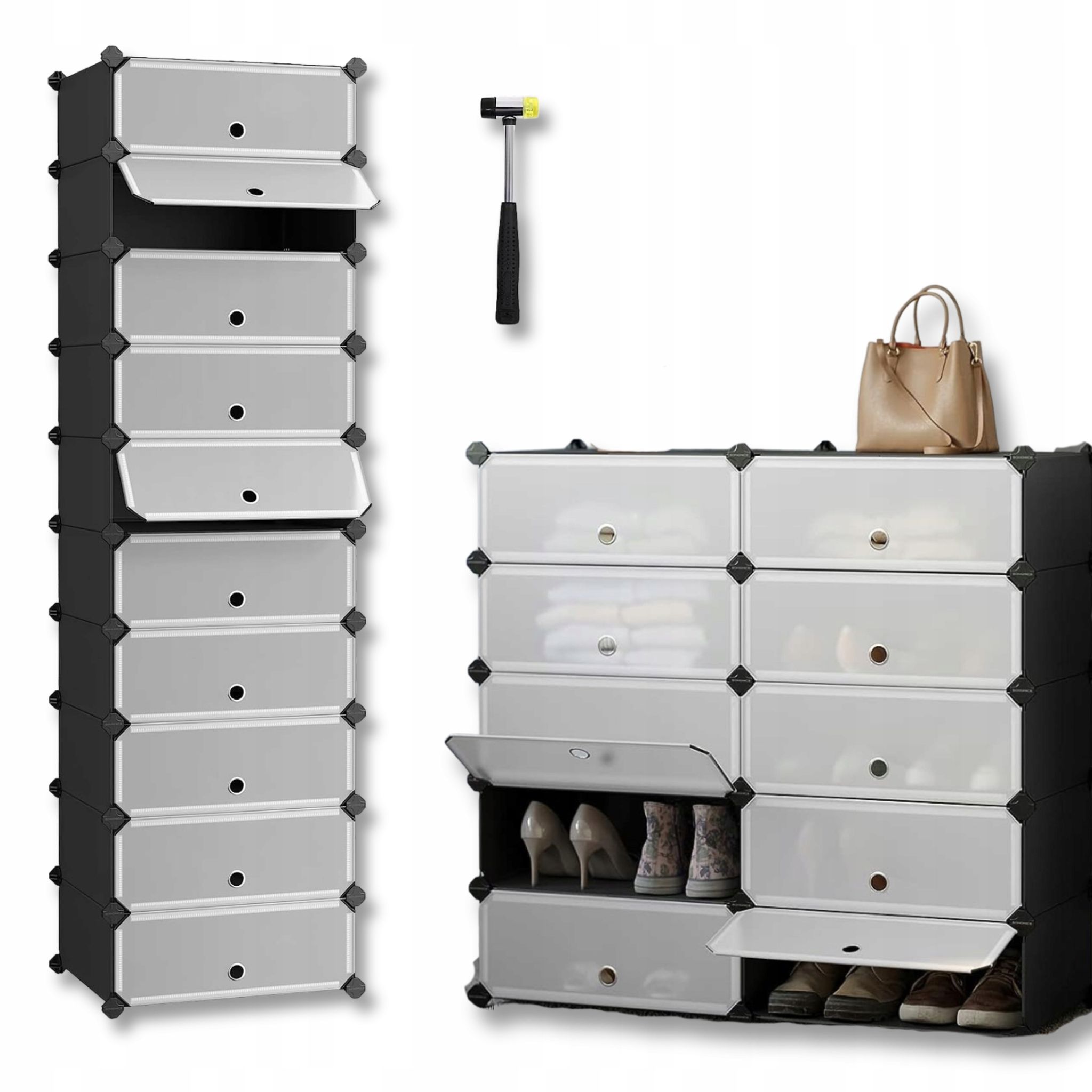 Schrank, Modulares Regal, Kleider- Und Schuhständer, Schwarz, 10 Ebenen, Kleiderschrank