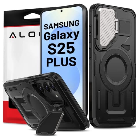 Samsung Galaxy S25 Plus Schutzhülle Mit Magsafe-verstärkung, Verstärktem Linsenschutz Und Standfunktion, Alogy Heavyduty Mag™️ Schwarz