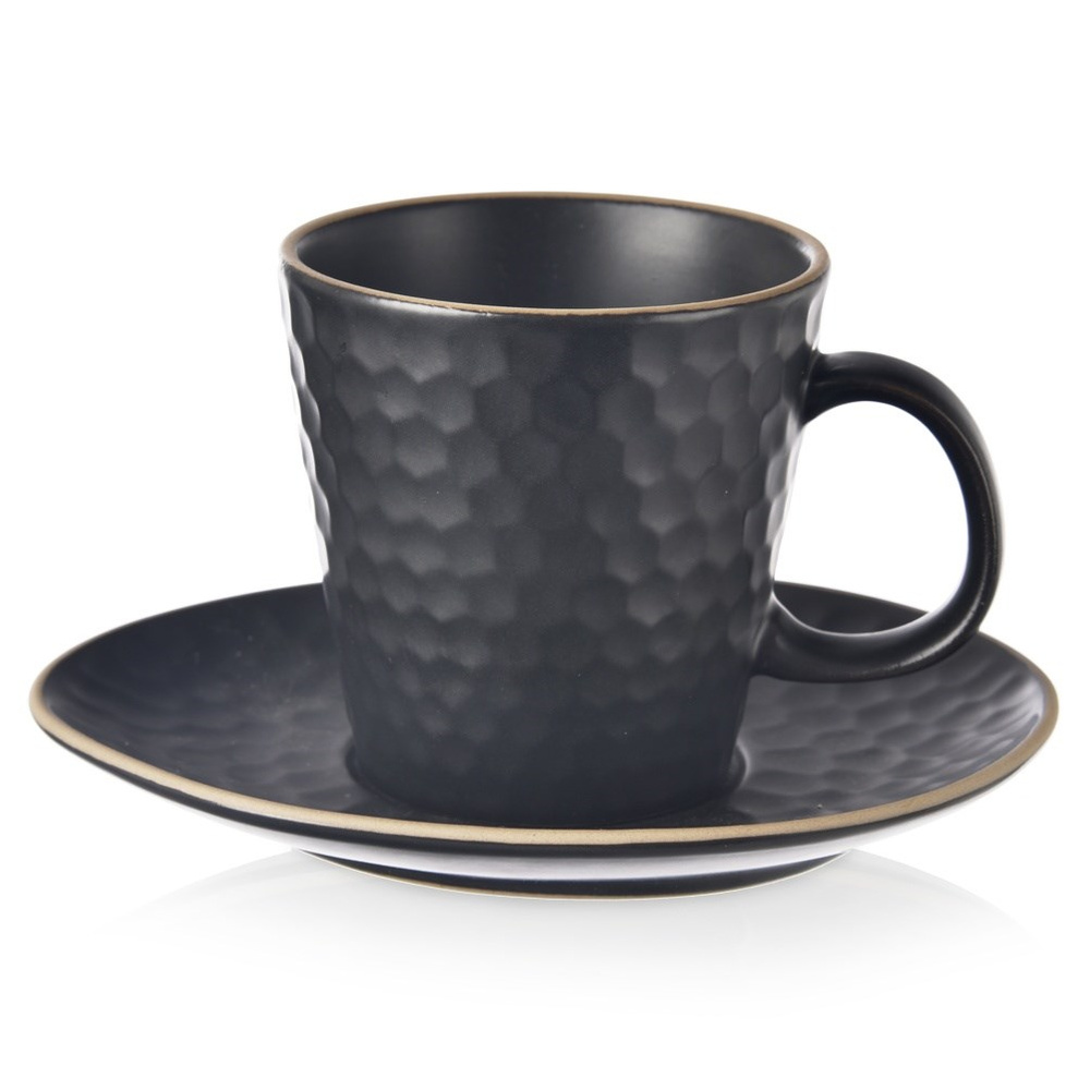 Schwarze Keramiktasse Mit Untertasse Für Espresso, Klein, 95 Ml
