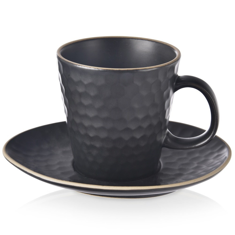 Schwarze Keramiktasse Mit Untertasse Für Kaffee Oder Tee, 235 Ml