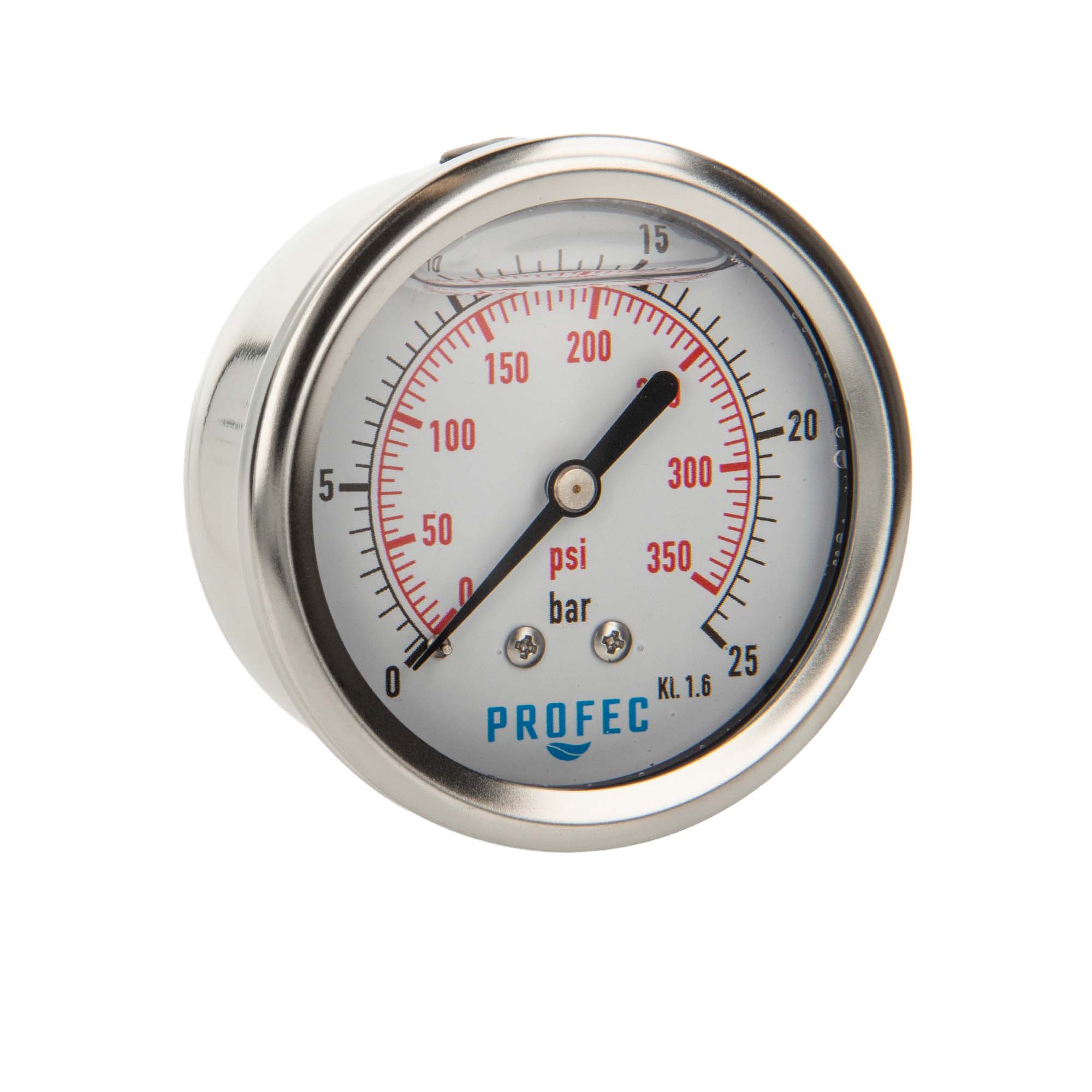 Profec Manometer 0 - 25 Bar, Glyzeringefüllt, Ø 63 Mm, 1/4 Zoll Anschluss Nach Hinten Axial, Überdruck-manometer
