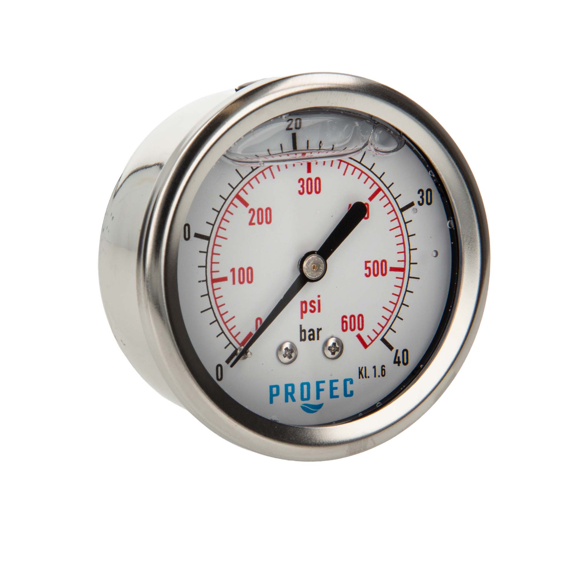 Profec Manometer 0 - 40 Bar, Glyzeringefüllt, Ø 63 Mm, 1/4 Zoll Anschluss Nach Hinten Axial, Überdruck-manometer