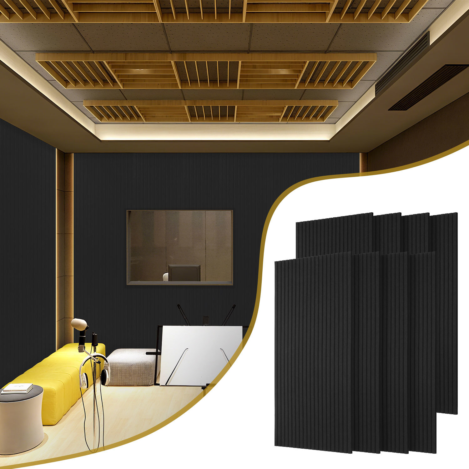 Randaco Akustikpaneele Selbstklebend, 8 Stück Akustikplatten Aus Filz 120 X 60 X 0,9 Cm Schwarz, Schallabsorber Mit Vertikalen Rillen