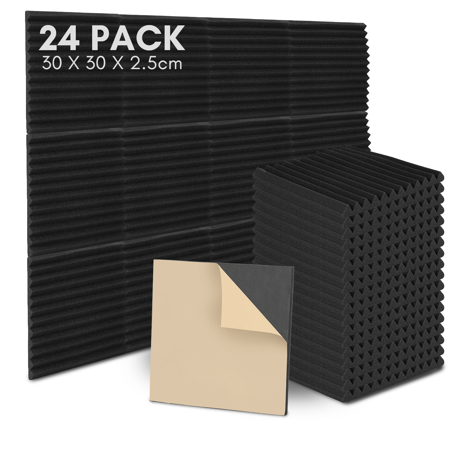 Randaco 24 Stück Akustikschaumstoff Akustikschaum Matten 30 X 30 X 2.5cm Schalldämmmatten Zur Effektiven Schaumstoff Fliesen Dreiecksrillen Schwarz
