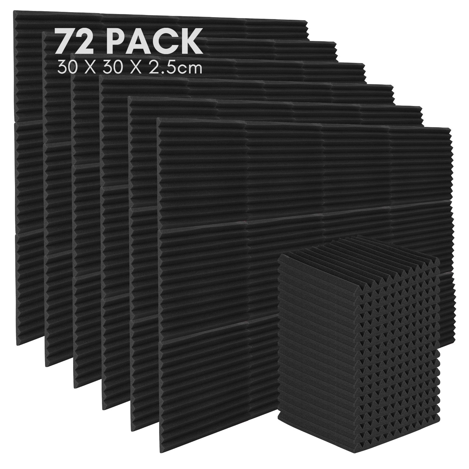 Randaco 72 Stück Akustikschaumstoff Akustikschaum Matten 30 X 30 X 2.5cm Schalldämmmatten Zur Effektiven Schaumstoff Fliesen Dreiecksrillen Schwarz