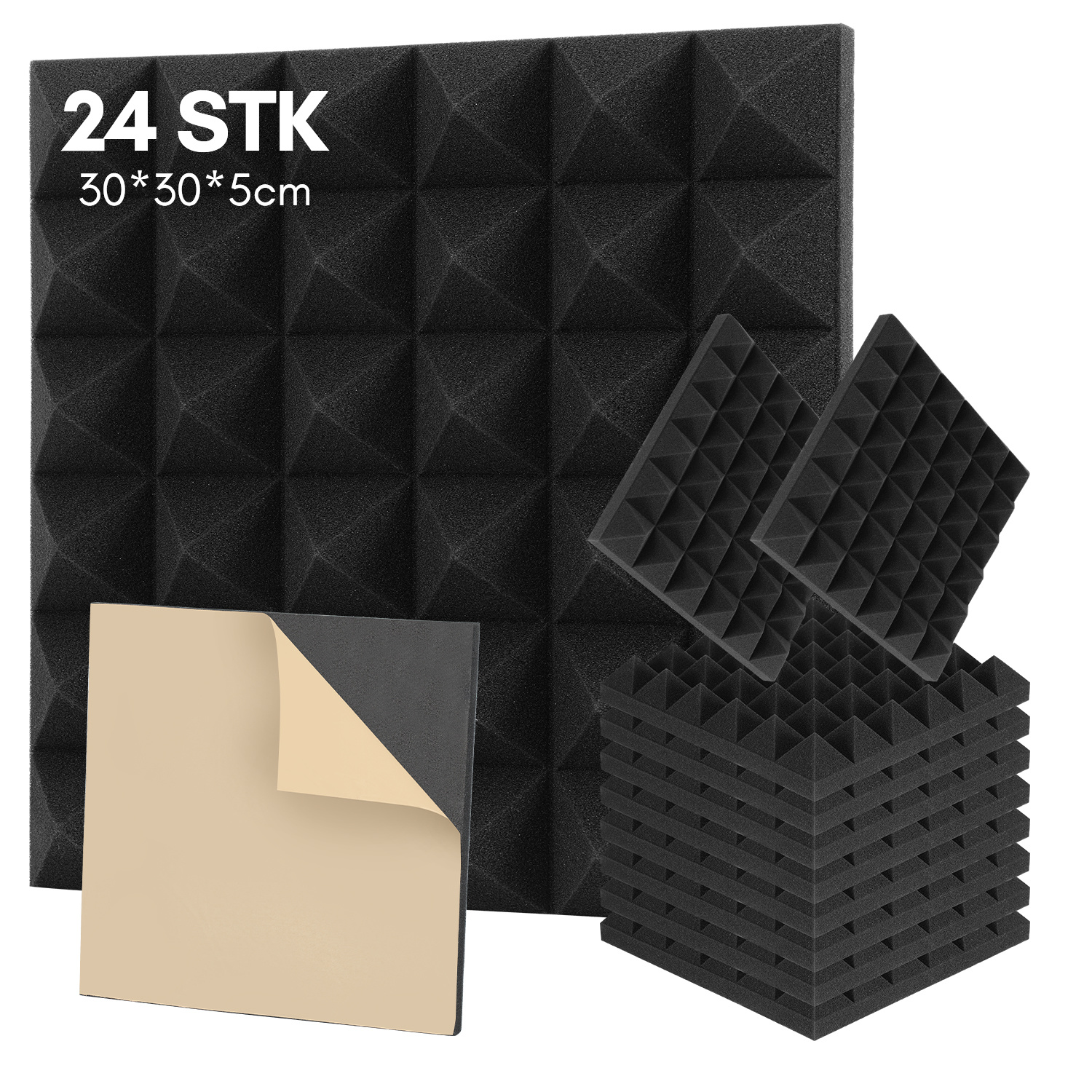 Randaco 24 Stück Akustikschaumstoff Akustikschaum Matten 30 X 30 X 5cm Schalldämmmatten Zur Effektiven Schaumstoff Fliesen Pyramide Schwarz