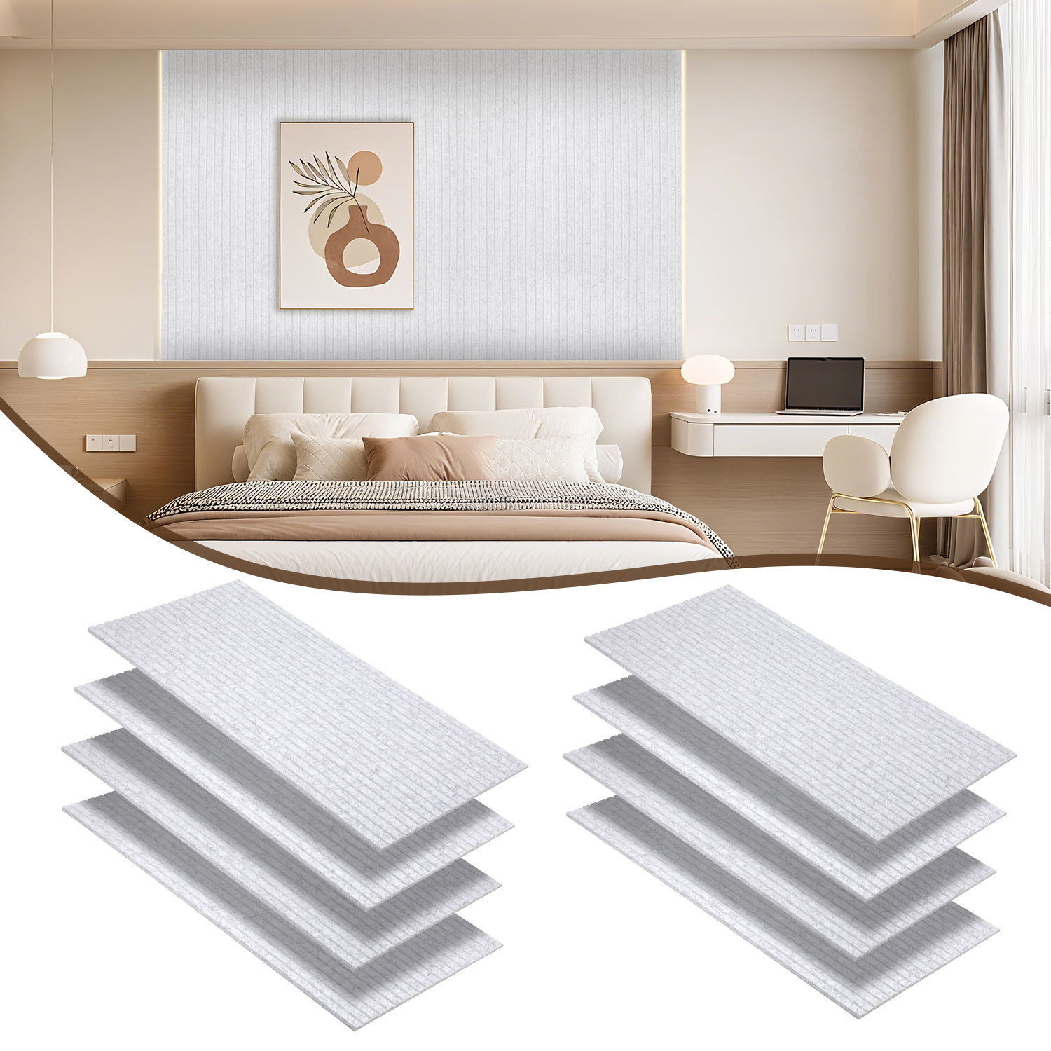 Randaco Akustikpaneele Selbstklebend, 8 Stück Akustikplatten Aus Filz 120 X 60 X 0,9 Cm Grau, Schallabsorber Mit Vertikalen Rillen