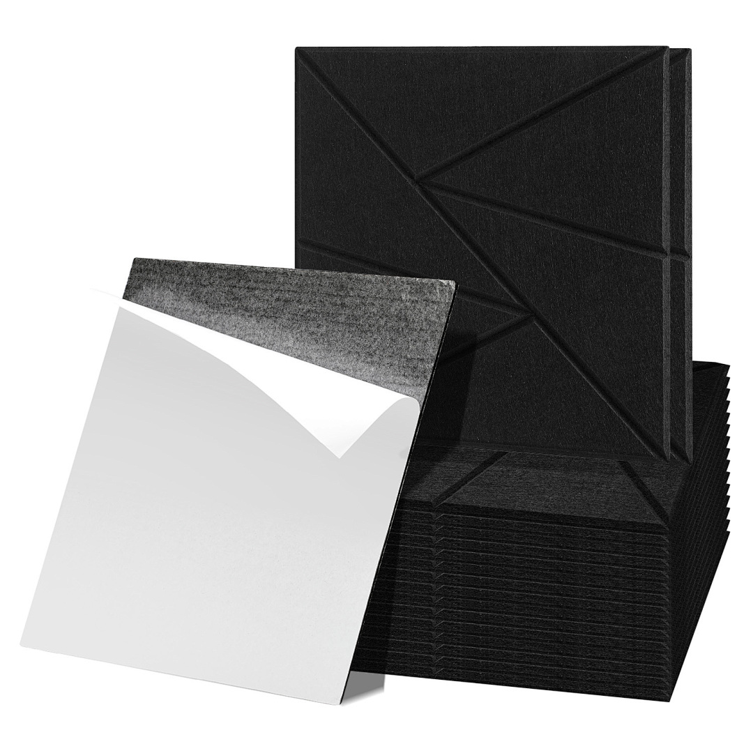 Randaco Akustikpaneele Selbstklebend, 18 Stück Akustikplatten Aus Filz 30 X 30 X 0,9 Cm Schwarz, Schallabsorber Quadratisch Mit Dreieckmuster