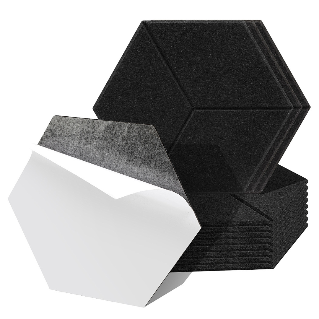 Randaco Akustikpaneele Selbstklebend, 12 Stück Akustikplatten Aus Filz 15 Cm Seitenlänge, 0,9 Cm Dick Schwarz, Schallabsorber Sechseckig Mit Schlitzdesign