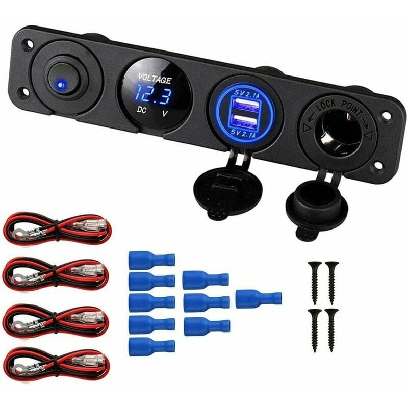 4-in-1-marine-schalttafel, 12 V 4,2 A Usb-ladebuchse, Led-voltmeter Und Led-zigarettenanzünderbuchse, Ein-aus-wippschalter Für Lkw, Auto, Boot, Wohnmobil