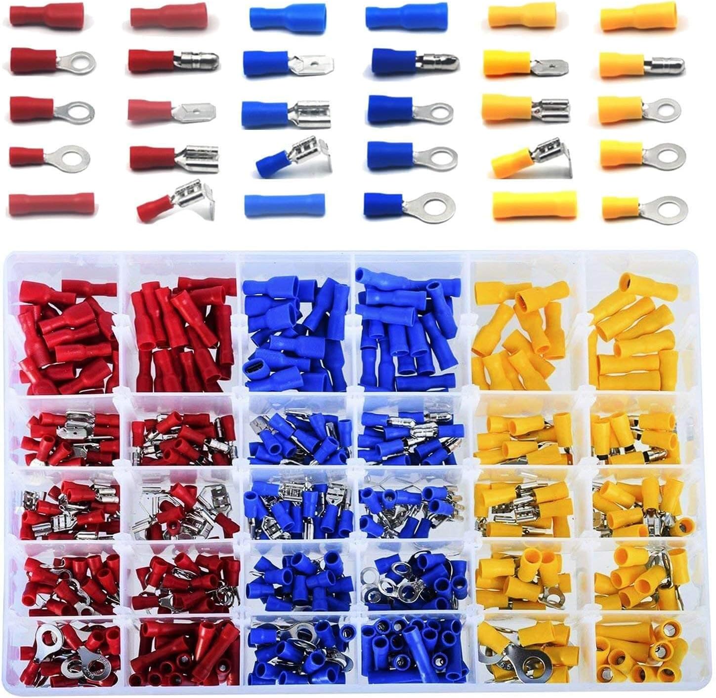 480 Stück 30 Typen Elektrische Crimp-anschlussklemmen, Elektrische Crimp-steckverbinder Mit Isolierhülsen, Ring-flachkabelschuhe Und Kits Mit Sortimentskasten Für Elektriker