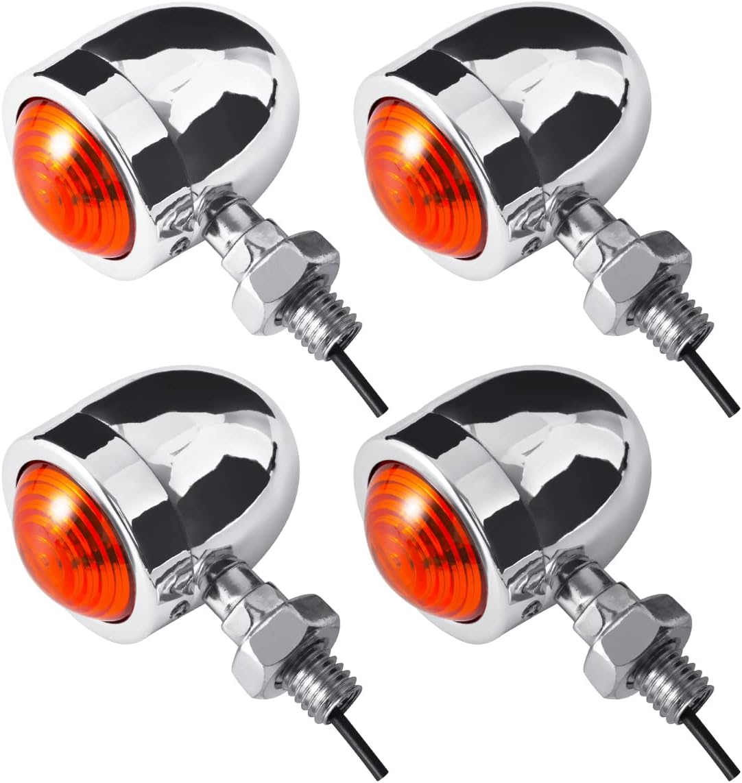 Silberne Moto Mini-blinker Vorne/hinten, Blinkerbirnen, Bernstein/gelb, Passend Für Chopper Bobber Cafe Racer Motorrad (4 Stück)