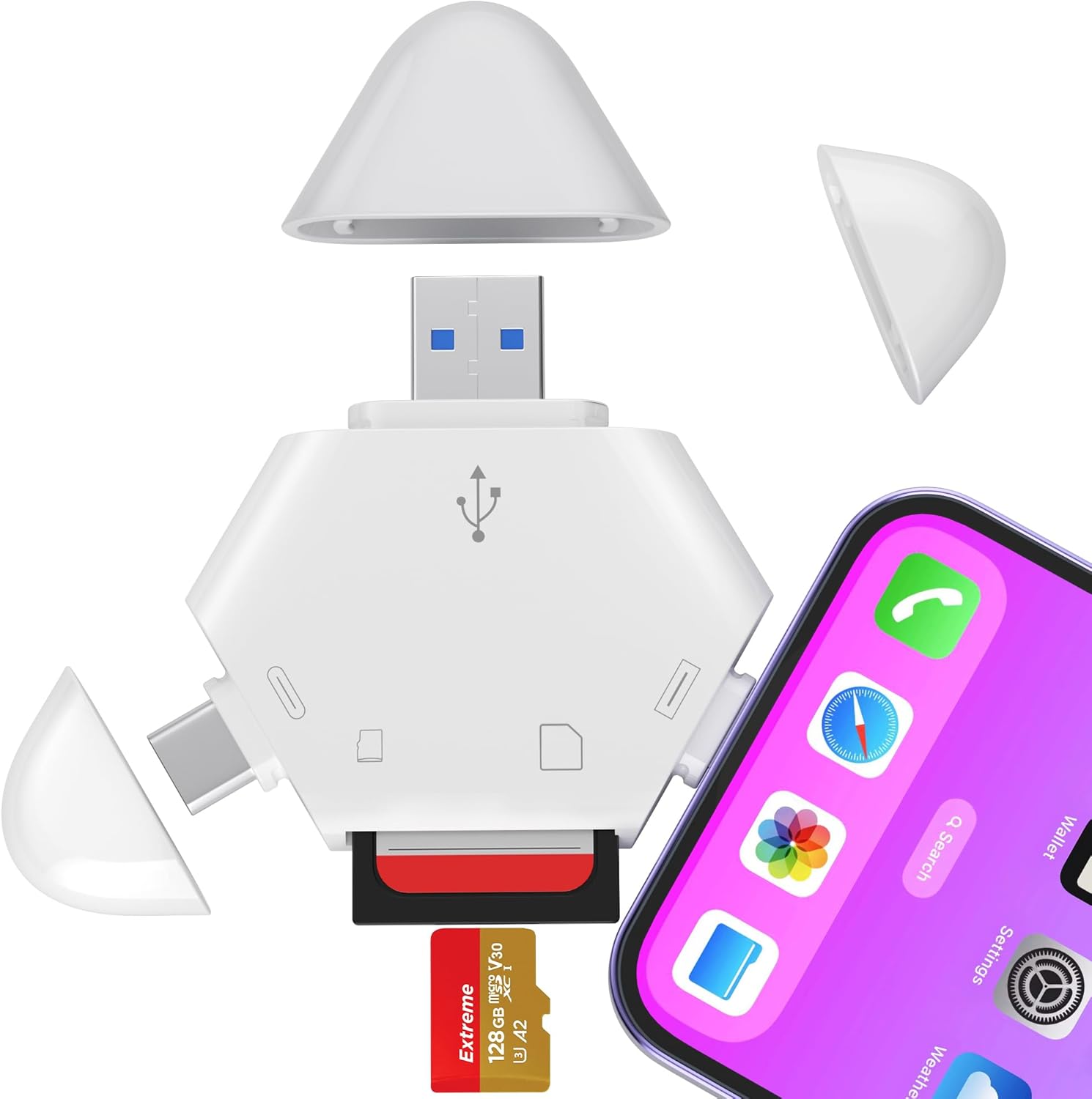 Sd-kartenleser Für Iphone, Dreieckiger Usb-typ-c-speicherkartenleser Für Iphone 15/ipad, Usb-auf-sd-kartenadapter, Unterstützt Sd-/tf-kartenverfolgung, Spielkamera-viewer Für Macbook Pro/air, Keine Ap