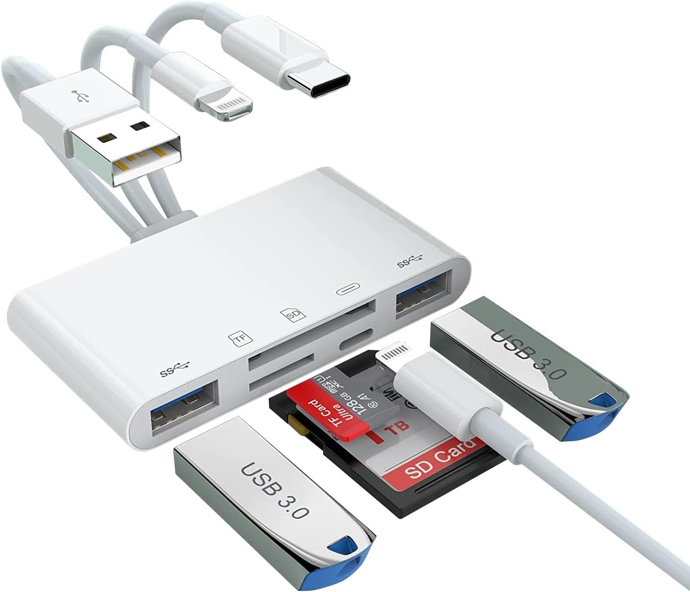 5-in-1-iphone-kartenleser, Usb-otg-adapter Und Sd/tf-kartenviewer Für Iphone/ipad/pc/android/kamera/usb-c&a-gerät, Unterstützt Sd/micro Sd/sdhc/sdxc/mmc Plug & Play