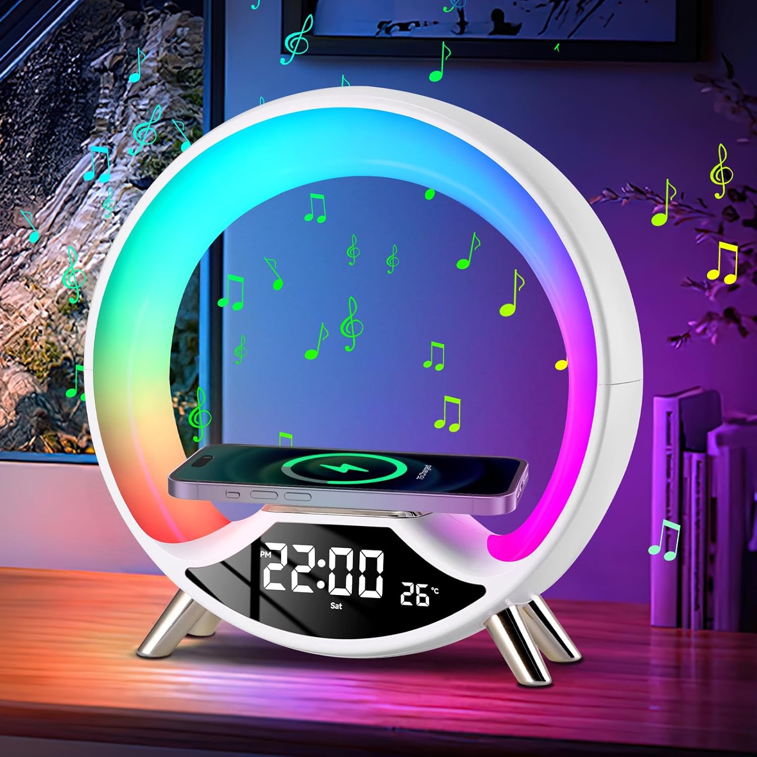 Neue Intelligente Tischlampe, Stimmungslampe Mit Kabellosem Ladegerät, Bluetooth-lautsprecher, Musikwecker, Wiederaufladbare Kabellose Tischlampe, Für Nachttisch, Schlafzimmer, Wohnzimmer [energieklas