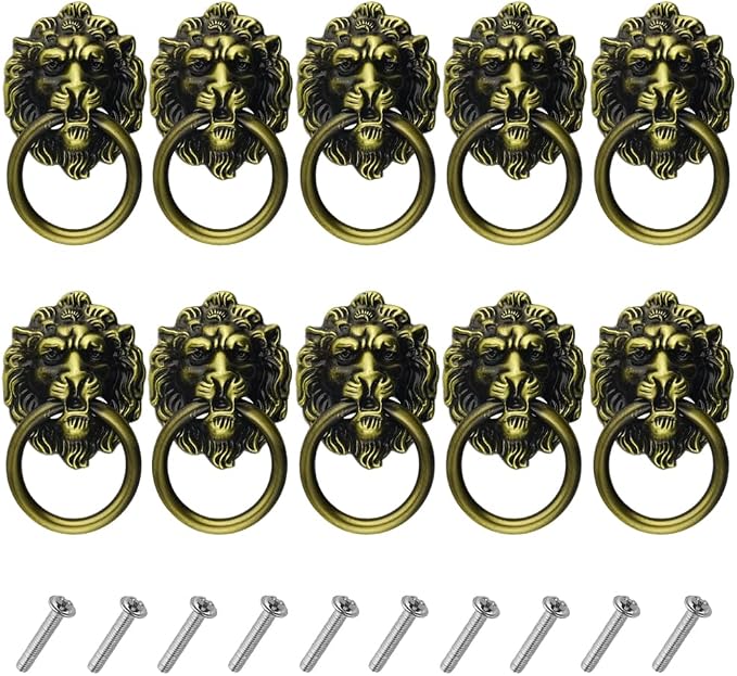 10 Stücke Löwenkopf Schubladengriffe 2,68 "x 1,56" Antike Bronze Ringgriffe Schranktürknöpfe Für Kommoden Küchenschränke Schrank Möbel Kleiderschrank