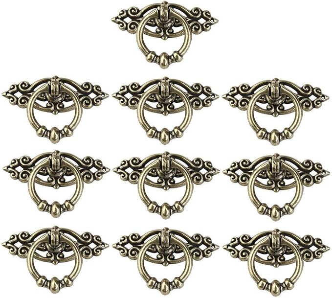 10 Stück Vintage Küchengriffe Schrank Kommode Tür Schublade Ring Pull Griffe Knäufe (antikes Messing)