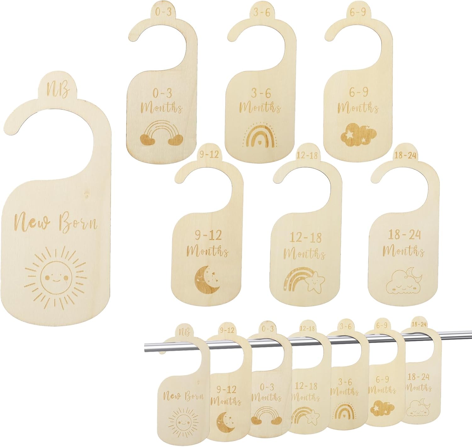 Baby-größentrenner Aus Holz, 7 Stück, Baby-kleidertrenner, Von Neugeborenen Bis 24 Monaten, Baby-garderobe, Baby-garderobenteiler, Kleidungstrenner (farbe: 1)