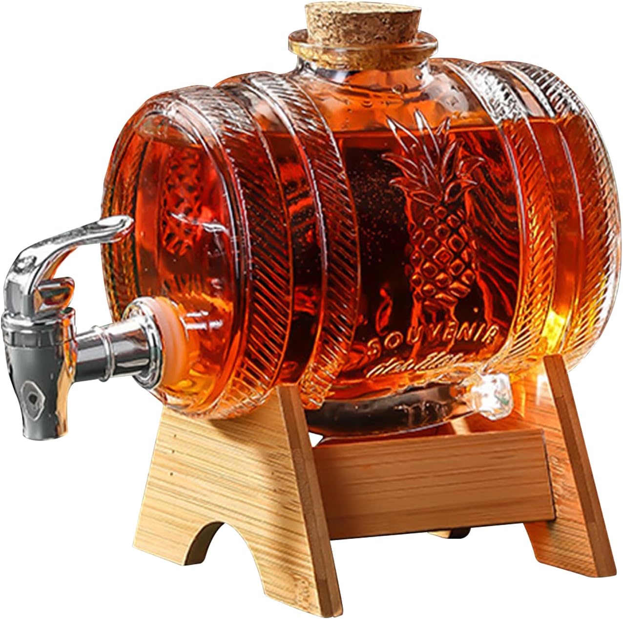 L Fassförmiger Getränkespender, Whiskey-dekanter Für Alkohol Mit Zapfhahn, Transparenter Spender Mit Holzständer Für Wein, Whiskey-fass, Limonade (js-1) (a)