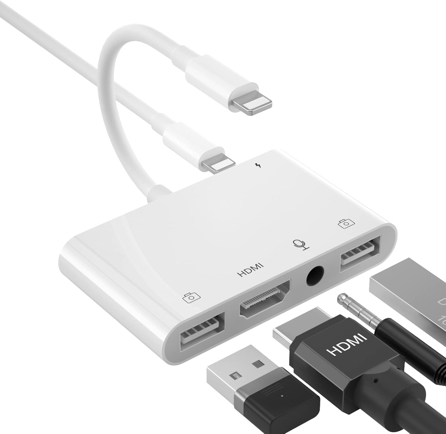 Hdmi-otg-adapter Für Iphone, Hdmi + Dual-usb-buchse Otg + 3,5-mm-kopfhörer-splitter-adapter Mit Ladeanschluss, Kompatibel Mit Iphone