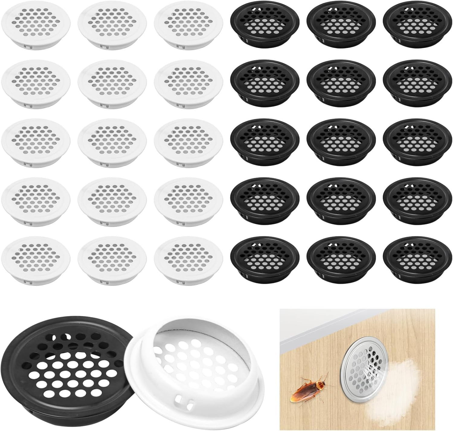 30 Stück Rundes Lüftungsgitter, 35 Mm Lüftungsgitterloch, Edelstahl, Rundes Lüftungsgitterloch, Kleines Lüftungsgitter Für Kleiderschränke, Schränke, Schuhschränke (schwarz Und Weiß)