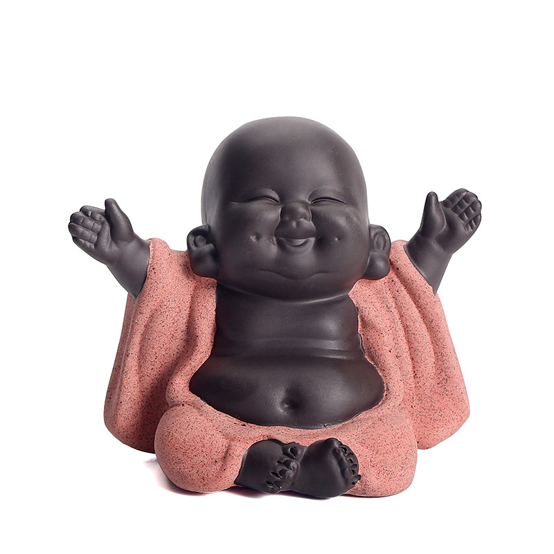 Qikuver Lachender Maitreya-buddha, Keramik-buddha-statue, Ornament-teeskulptur, Mini-sitzende Glücks-buddha-ornamente, Heimdekoration, Gartenornamente (orange)