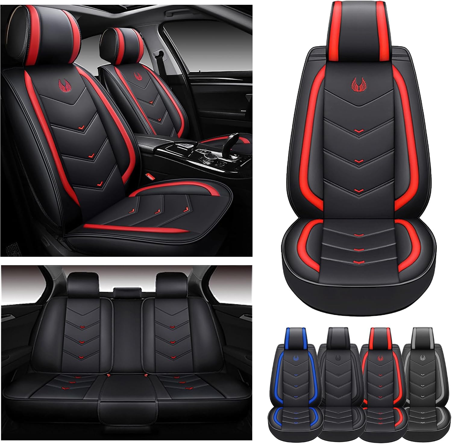 Premium-autositzbezug, Wasserdicht, Kunstlederkissen, Universelles Zubehör Für Suv, Lkw, Limousine, Auto-innenraumschutz, Komplettes Set (os-003 Rot)