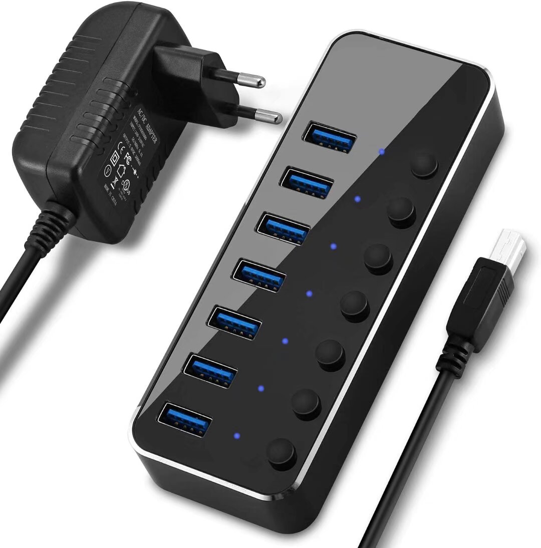 Aktiver Usb 3.0 Hub Mit Netzteil 7 Ports Usb 3.0 Hub Aluminium Aktiver Usb Port Verteiler Mit 5v 2a Netzteil Und Schalter-rapanda