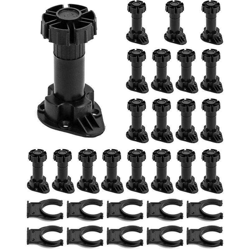20 Stück Möbelbeine, Verstellbare Möbelbeine Aus Kunststoff Für Tisch, Bett, Sofa, Küche, Kleiderschrank (100 Mm–120 Mm, Schwarz)