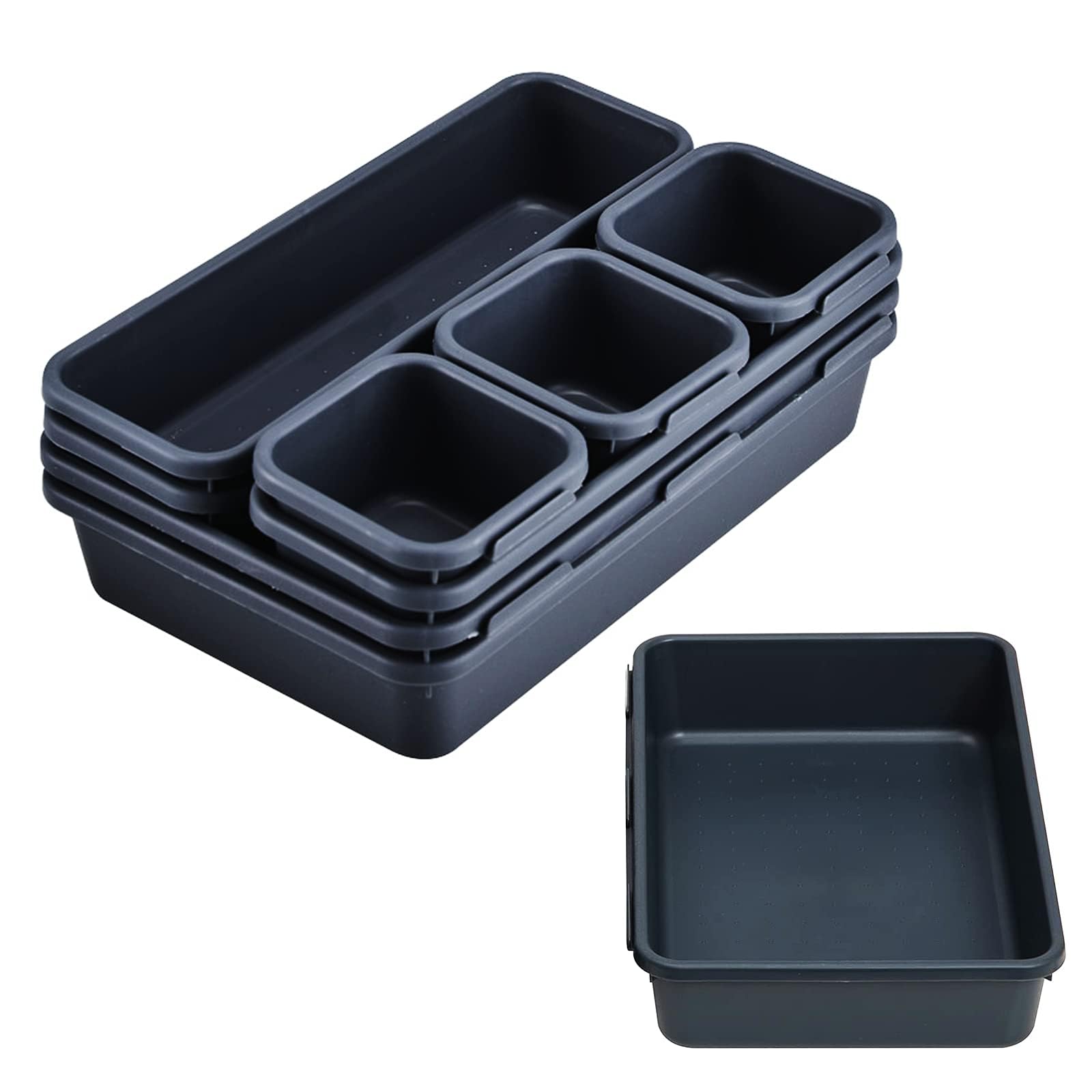 Schubladen-aufbewahrungstabletts, Schwarze Kosmetik-trennwand, Kunststoff-organizer Mit Boxen, 3 Größen Für Büro, Schminktisch, Badezimmer, Küche (8er-set)