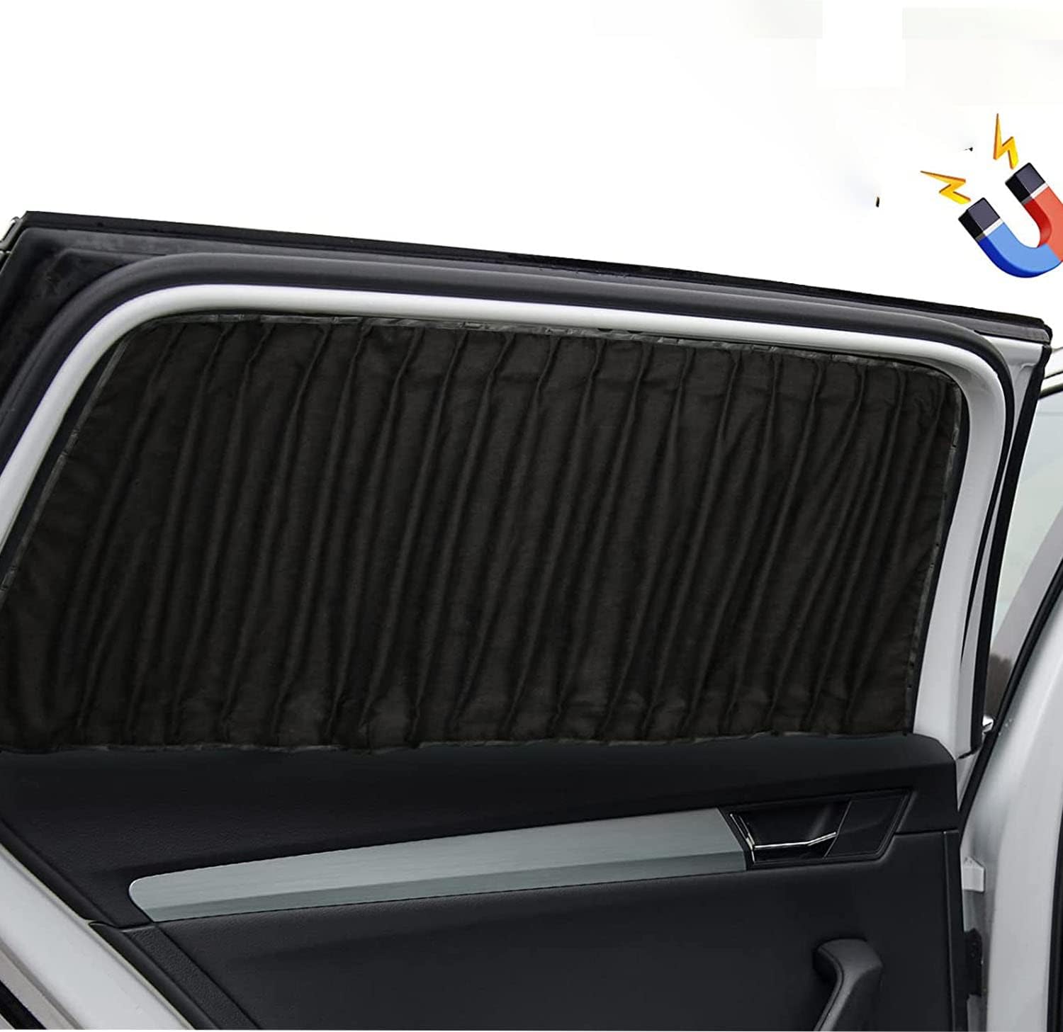 Sonnenschutz Für Auto-seitenfenster ((rücksitz)) – Einziehbare Vorhänge Mit Uv-schutz, Um Sonnenlicht Zu Blockieren, Weiche Wildledervorhänge Für Autos, Schwarz (2 Stück)