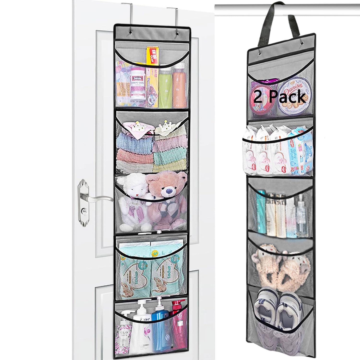2er-pack Hängeregale – Aufbewahrungs-organizer Mit 5 Netztaschen – Taschen-organizer Für Schrank, Aufbewahrung Über Der Tür – Stofftier-organizer Für