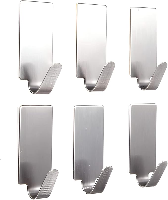 6 Set Haken Ohne Bohren Aus Edelstahl, Handtuchhalter, Handtuchhaken, Towel Holder, Haken Zum Kleben Im Badezimmer Oder Küche, Selbstklebende Wandhaken Für Handtücher, Badzubehör, Badhaken Dusche