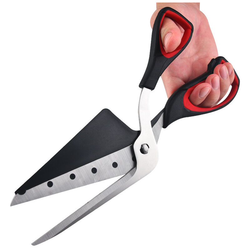 Pizzaschere, Pizzaschneider Mit Schale, Scharfe Klinge Aus Lebensmittelechtem Edelstahl Und Weicher Griff, Multifunktionale Küchenschere, 27,5 Cm, Schwarz/rot
