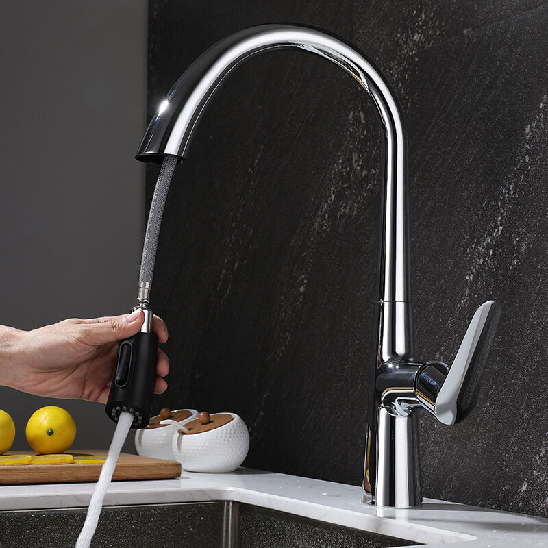 Ausziehbares Schwanenhals-spülbecken Aus Vollkupfer Mit Aschepistole, Heiße Und Kalte Kugel, Balkon, Drehbare Küchenspüle, Gemüsebecken-wasserhahn – Chrom-silber-modell – Hauptmodell