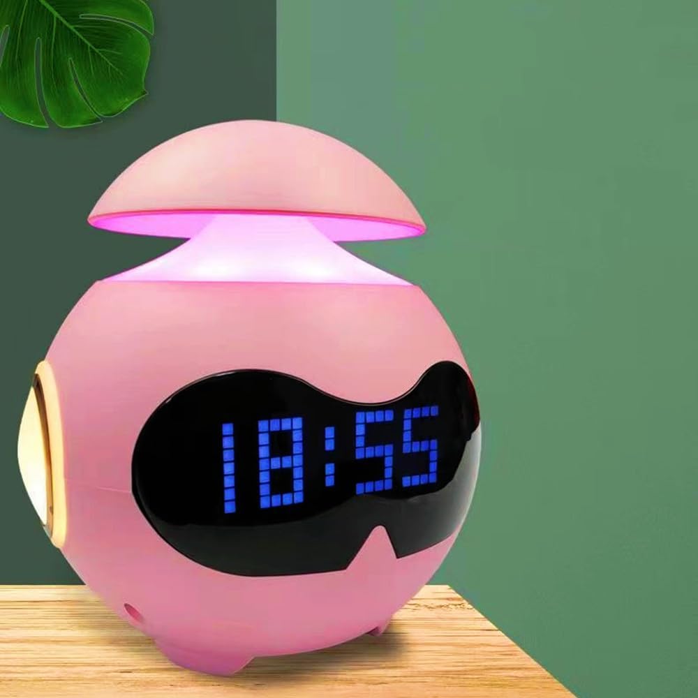 Fantasee Kinderwecker, Usb-betriebener Wecker Mit Emoji, Zwei Alarmeinstellungen, Verstellbares Nachtlicht Und Mini-bluetooth-lautsprecher Für Kinder, Geschenk Für Erwachsene Freunde (rosa, Usb-betrie